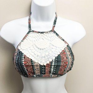 Full Tilt Crochet Boho High Neck Bikini Top